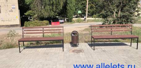 Обычный городской кадр: пустырь с высохшими туями, полной мусорной урной и загаженными лавочками