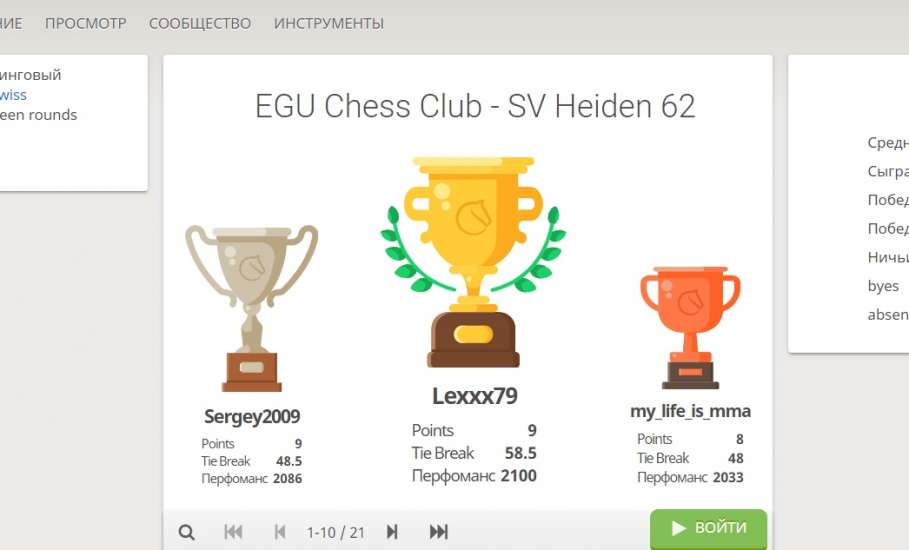 Открыт зимний сезон онлайн игр между шахматными спортивными клубами EGU Chess Club (ЕГУ им. И.А. Бунина) и SV Heiden 62 e.V (Германия)