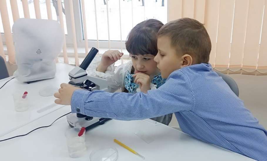 Елецкие дошкольники учатся работать с микроскопом в школьном «Кванториуме»