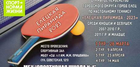 Открытое первенство городского округа город Елец по настольному теннису «ЕЛЕЦКАЯ ПИРАМИДА — 2023»