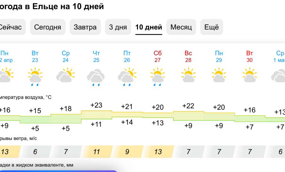 Погода в Ельце на 10 дней