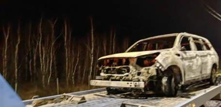 На трассе М-4 в Липецкой области сгорел китайский кроссовер