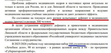 Около трехсот врачей недостает в Липецкой области