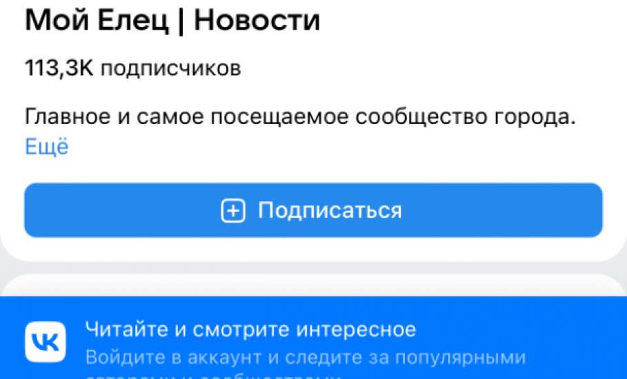 Более 25000 накрученных подписчиков удалила администрация ВКонтакте из раздутого паблика «Мой Елец»