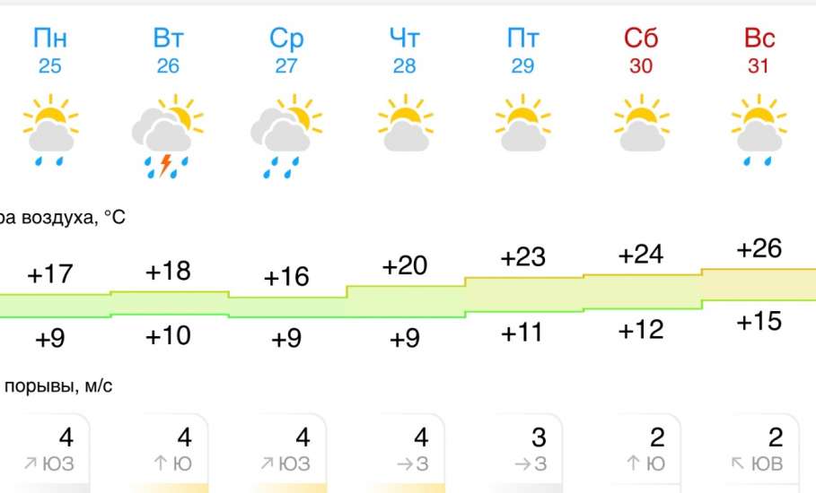 Прогноз погоды в Ельце на следующую неделю. Ночью прохладно!