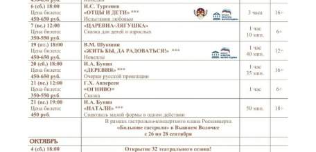 Репертуар драмтеатра «Бенефис» на сентябрь, октябрь и начало ноября