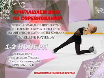 2 ноября в Ледовом дворце имени Тарасова" пройдет Первенство Ельца по фигурному катанию