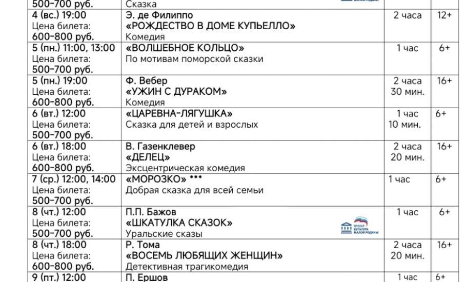 Афиша драмтеатра «Бенефис» в Ельце
