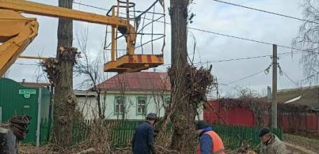 В Ельце продолжается опиловка деревьев на улицах, установка дорожных знаков и уборка