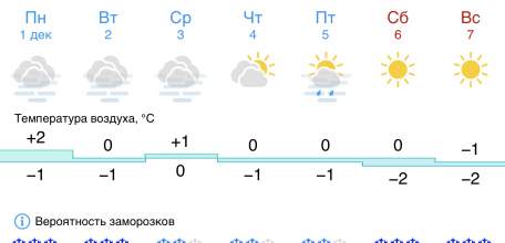 Прогноз погоды в Ельце на эту неделю. С первым днём зимы!