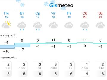 Прогноз погоды в Ельце с 15 по 21 декабря 2025 года