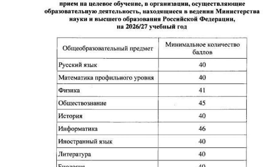 Минимальные баллы ЕГЭ для поступления в вузы в 2026 году представили в Минобрнауки
