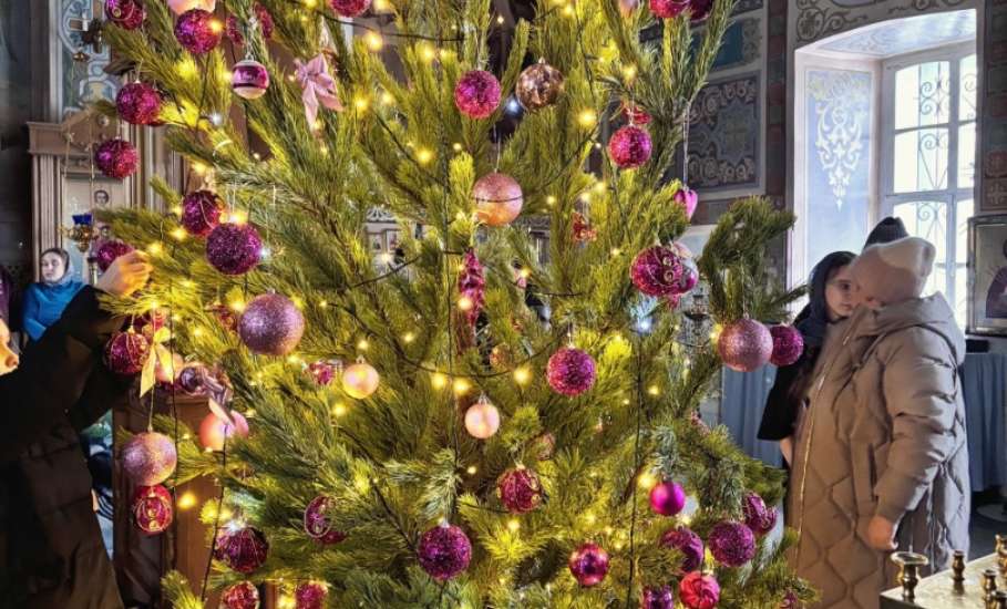 В Ельце в Знаменском женском монастыре прихожане сегодня нарядили убранство храма к празднику Рождества Христова