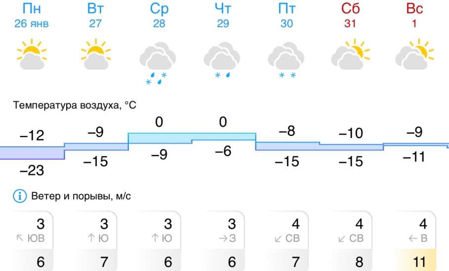 Прогноз погоды на предстоящую неделю в Ельце