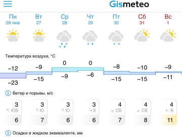 Прогноз погоды на предстоящую неделю в Ельце