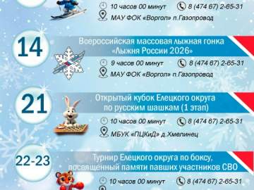 Календарь спортивных мероприятий Елецкого муниципального округа на февраль 2026 года