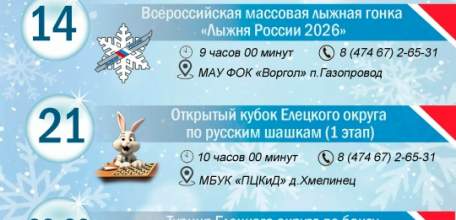 Календарь спортивных мероприятий Елецкого муниципального округа на февраль 2026 года