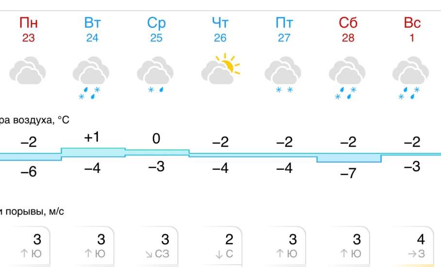 Прогноз погоды в Ельце на следующую неделю