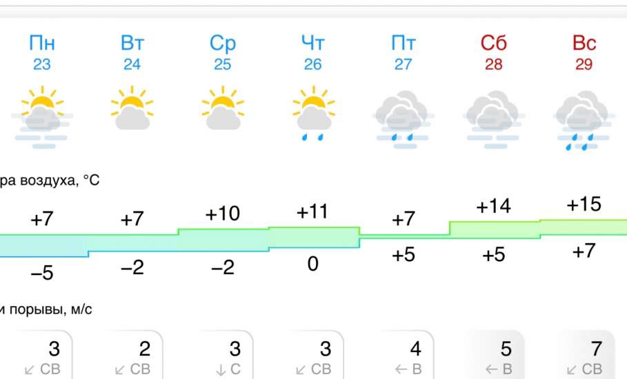 Прогноз погоды на следующей неделе в Ельце