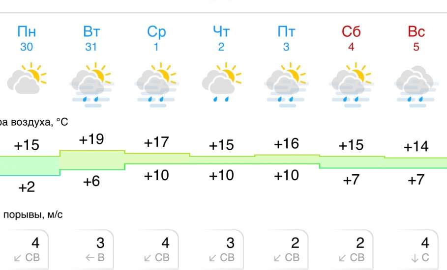 Прогноз погоды в Ельце на следующую неделю