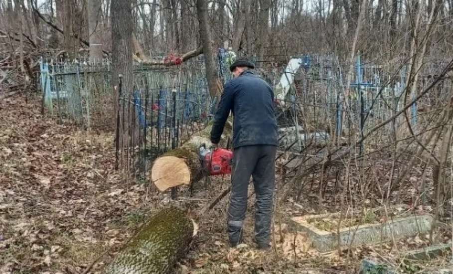 На старом городском кладбище Ельца продолжают уборку деревьев