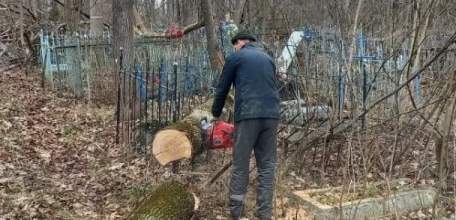 На старом городском кладбище Ельца продолжают уборку деревьев