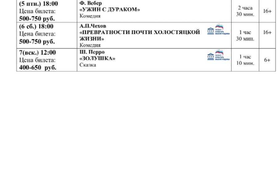 Репертуар драмтеатра &laquo;Бенефис&raquo; в Ельце на май и начало июня