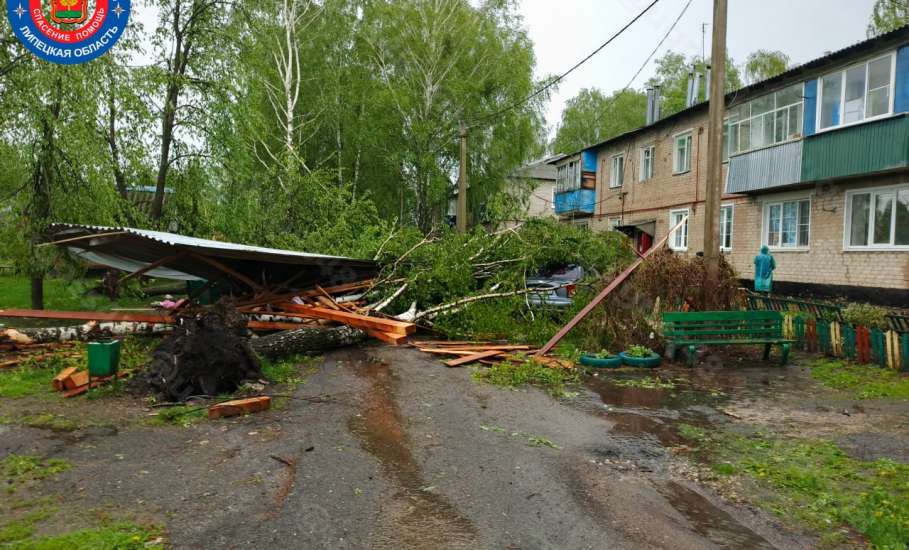Сильный ветер сегодня сорвал крышу и повалил деревья, которые при падении повредили жилые дома в Измалковском районе