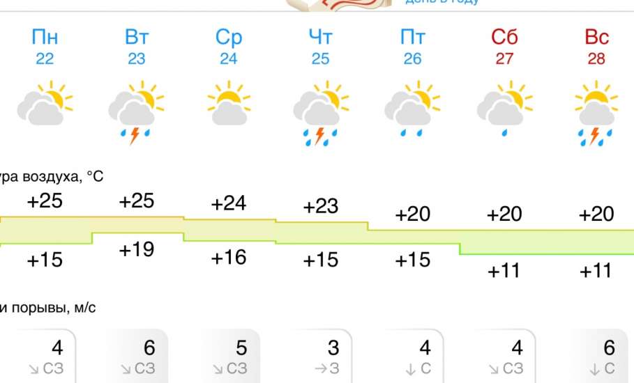 Прогноз погоды в Ельце на следующую неделю. Жары не будет