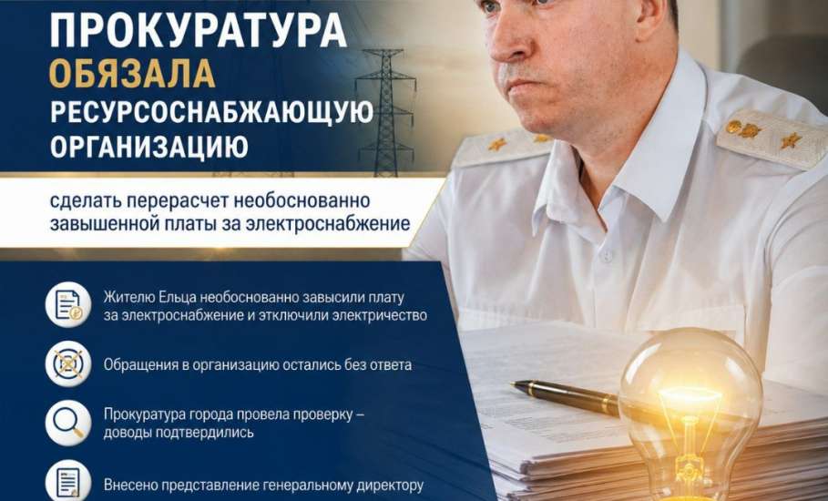 Прокуратура  обязала ресурсоснабжающую организацию сделать перерасчет необоснованно завышенной платы за электроснабжение жителю Ельца