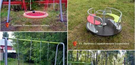 Работы по установке качелей, турников и детских каруселей в елецких дворах продолжаются