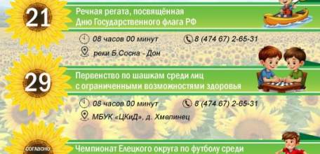 Календарь спортивных мероприятий в Елецком округе на август