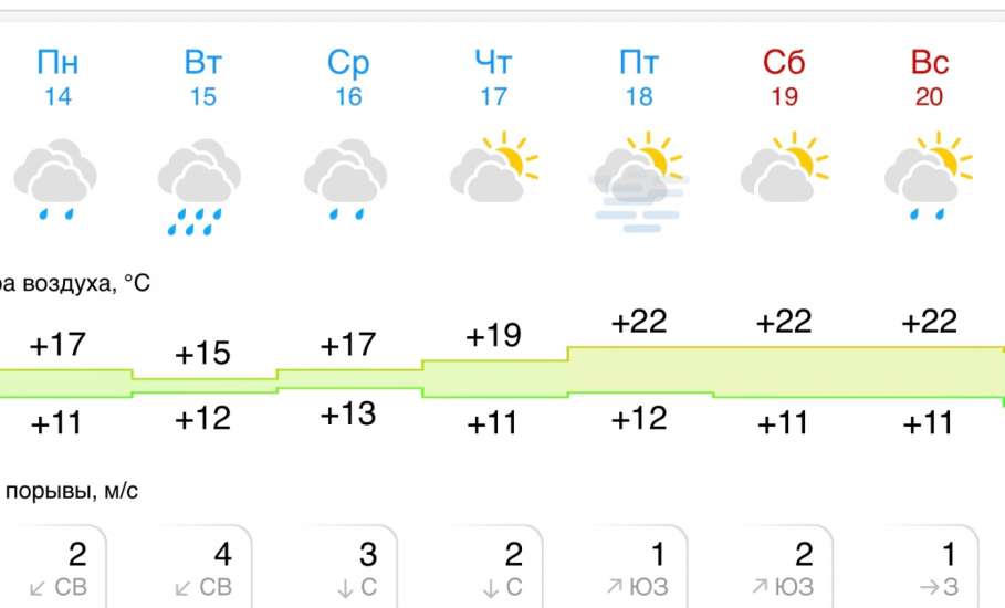 Прогноз погоды в Ельце на следующую неделю