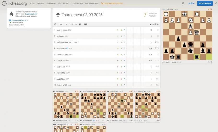 8 сентября на базе игровой платформы Lichess состоялся открытый онлайн-турнир по шахматам, посвящённый Дню языков народов России