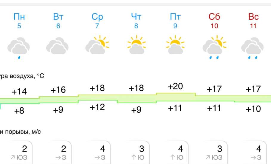Прогноз погоды в Ельце на следующую неделю