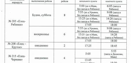 Внимание! Изменение в расписании автобусов &laquo;Елец-Рябинки&raquo;, &laquo;Елец-Крутое&raquo; и &laquo;Елец-Чернава&raquo;